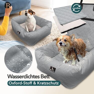 Bluzelle 2-in-1 Dog Car Seat & Bed - Oxford Fabric, Washable, Non-Slip - for Small & Medium Dogs - Grey