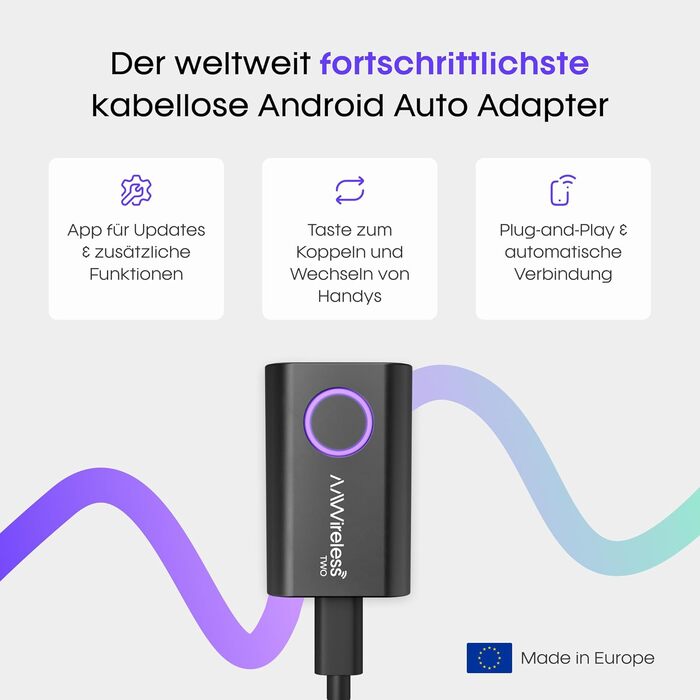 Бездротовий адаптер AAWireless для Android Auto — швидке підключення Plug & Play, стабільний зв'язок, з багатофункціональною кнопкою