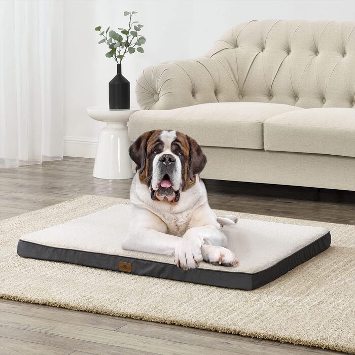Ортопедичне ліжко для собак Juskys Milow, 76x51 см - м'яке та стабільне, знімний та пральний чохол - подушка для собак, килимок для маленьких собак - сірий (81 x 112 x 8 см, бежевий)