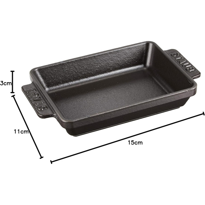 STAUB Oven Dish/Serving Dish/Casserole Dish, rectangular with 2 handles, 15x11 cm, 0.25 L, cast iron, suitable for all stovetops including induction & oven, black, 18 cm