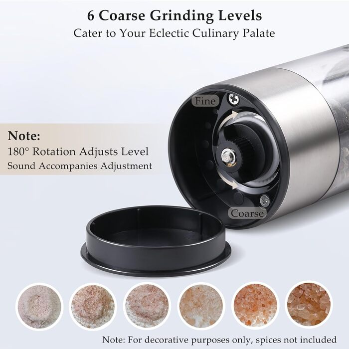 TLYSXPRO Electric Salt and Pepper Grinder Set of 2, USB Rechargeable, Adjustable Coarseness Spice Grinder, Electric Pepper Grinder with LED Light, Cleaning Brush, Kitchen Appliances, Stainless Steel