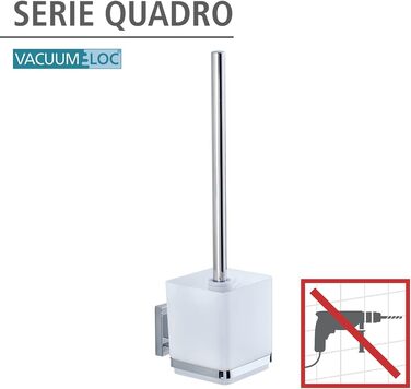 WENKO Vacuum-Loc® Bathroom Wall Shelf Quadro Maxi, with 2 tiers, 38.5 x 8.5 x 14.5 cm & Vacuum-Loc® Wall Toilet Set Quadro, toilet brush with open brush holder, 9.5 x 37 x 12.5 cm