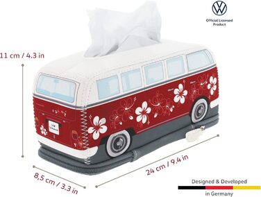 Тримач для серветок та паперових рушників BRISA VW Collection у дизайні Volkswagen T1 Bulli Bus, неопрен, червоний з гібіскусом, 24 см