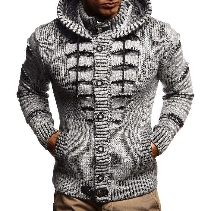 Кардиган чоловічий Leif Nelson з капюшоном та блискавкою - в'язана спортивна куртка для чоловіків, сірий/чорний, для зими та літа