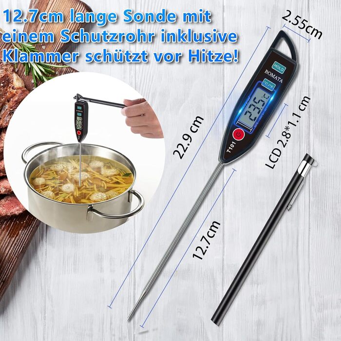 Термометр кулінарний BOMATA IPX7 вологостійкий, для м'яса, гриля та приготування їжі. T101 чорний