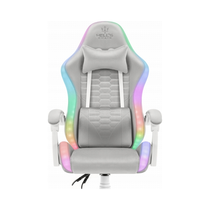 Ігрове крісло Hell's Chair HC-1000, сіра тканина, LED RGB, з подушками