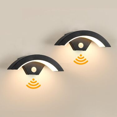Зовнішня LED-стіна Comely 24W з датчиком руху, IP65, алюміній, тепле світло 3000K для саду, тераси, сходи, чорна (2 шт.)