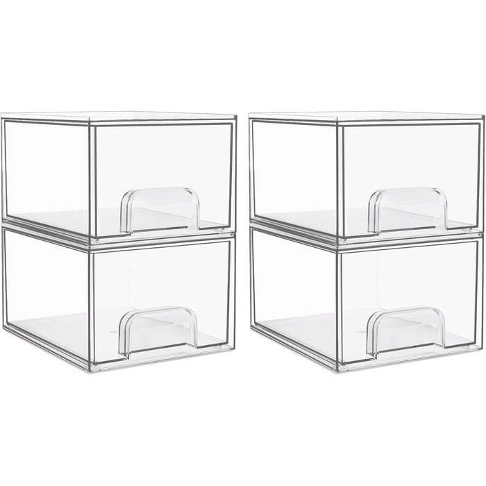 Vtopmart 4 Pack Stackable Storage Drawers, Acrylic Organizer with 32 Non-slip Mats, Acrylic Drawer Organizer for Dresser, Bathroom