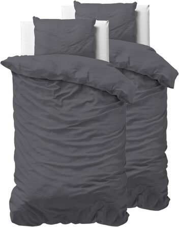 Комплект постільної білизни Sleeptime 100% бавовна 240x220 см, біло-сірий, м'який та не потребує прасування, двосторонній, з кнопками, з 2 наволочками 60x70 см, 4 предмети, антрацит