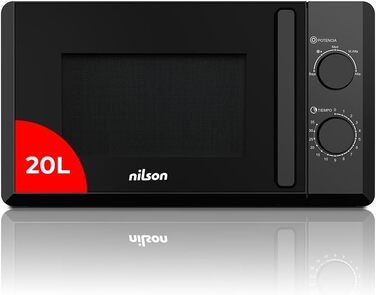 Мікрохвильова піч Nilson 20 літрів, чорний кришталь, NMW2700N, 700W, 5 програм, функція розморожування