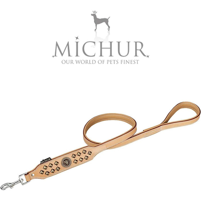 MICHUR Diego Beige Leine, Leather Dog Lead, Flat Lead, Leather Lead Dog, MATCHES Diego Brown Beige Gold Collar, Size 150cm x 2.5cm