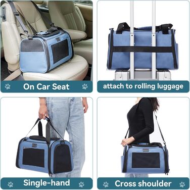 Транспортна переноска для котів та маленьких собак Petsfit, блакитна, S, з захисним ременем та розкладною матрацом