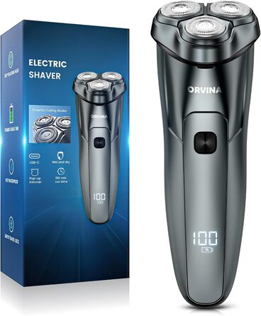 Електричний чоловічий бритва: бездротовий ротаційний бритва з LED-дисплеєм, IPX7, вологостійкий (сріблястий) H9