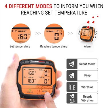 Бездротовий термометр для гриля ThermoPro TP27C 150 м, водонепроникний IPX4, кухонний м'ясний термометр із великим LCD-дисплеєм, 2 зонди для BBQ, газового гриля, Dutch Oven