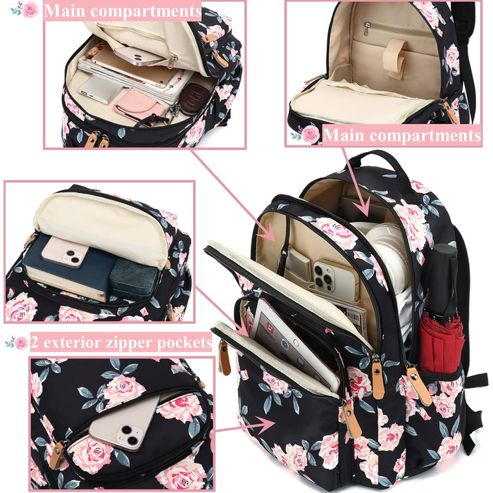 Шкільний рюкзак Leaper з квітковим принтом, сумка-рюкзак, сумочка для книг, жіноча сумка. Темно-синьо-білий квітка 2 (46, світло-рожева русалка)