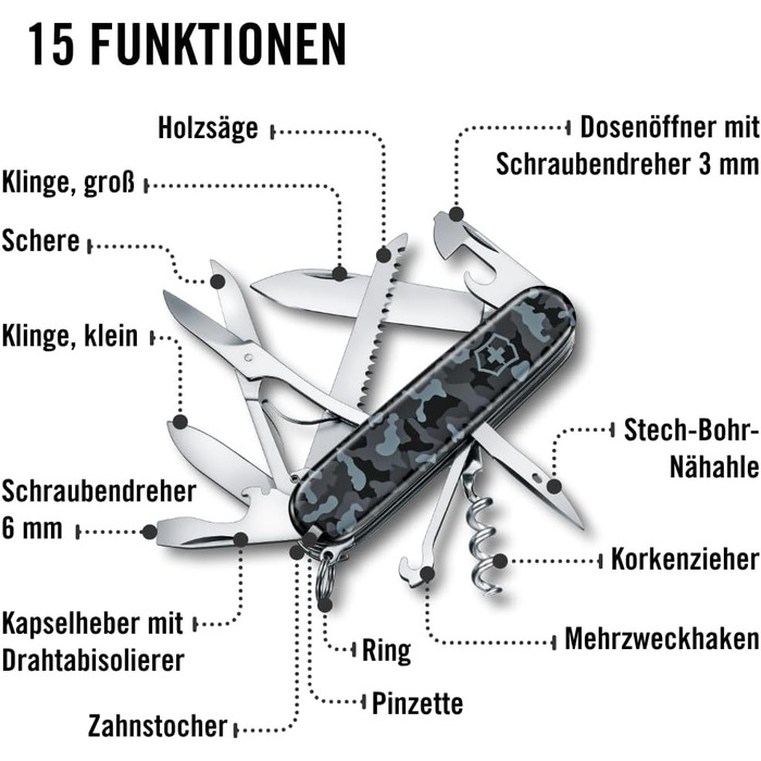 Мультитул Victorinox Huntsman: Швейцарський армійський ніж з 15 функціями (Navy Camouflage)