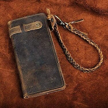 Le'aokuu Men's Genuine Leather Wallet Organizer Double Checkbook Bifold Wallet Pattern Business Money Clip 3377