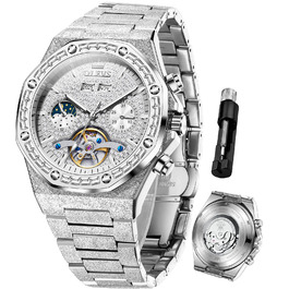 Чоловічий наручний годинник OLEVS G9805 аналоговий, сталевий браслет, білий циферблат, водонепроникний, з календарем та підсвіткою