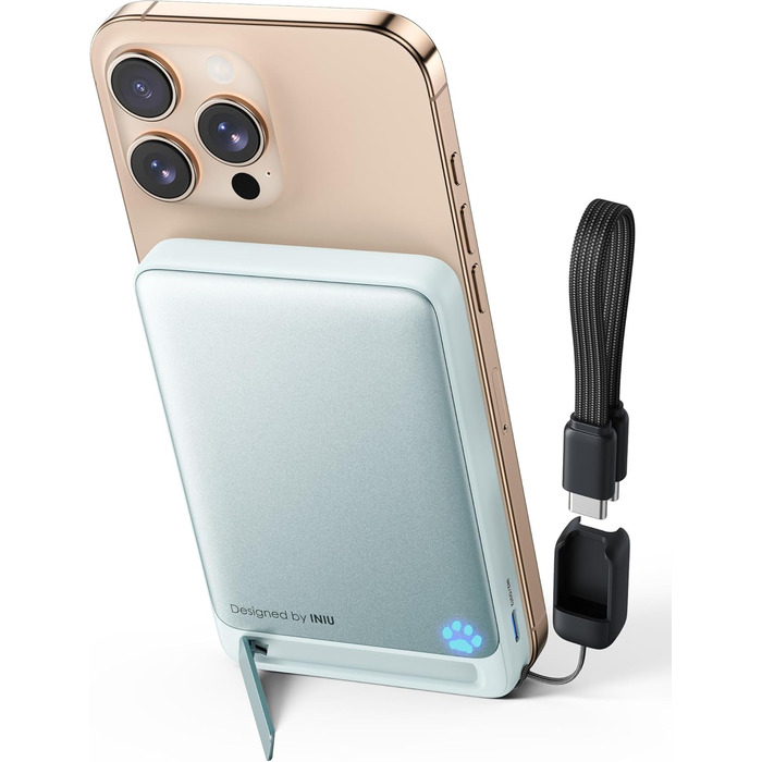 Power Bank Magsafe INIU, Qi2, 45W, 10000mAh, з кабелем USB-C та підставкою, для iPhone 17/16/15/14/13 (Blu)