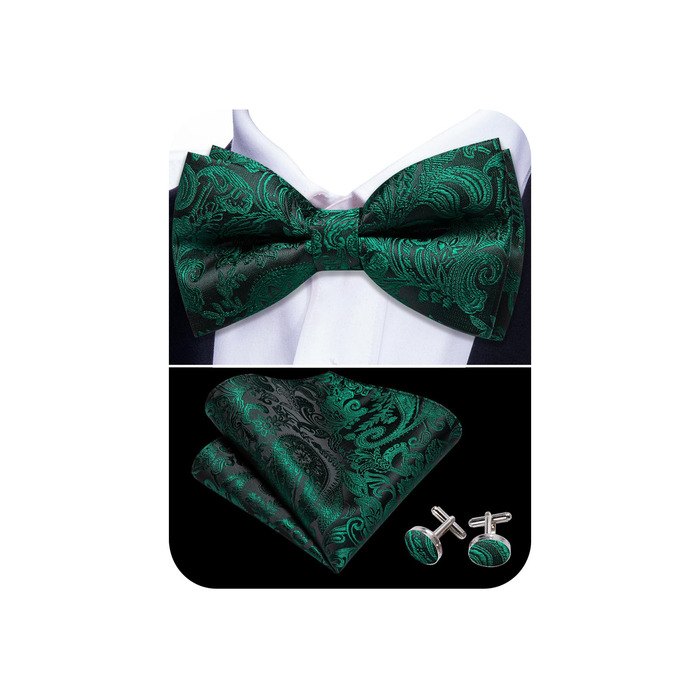 Набір краваток-метеликів Barry.Wang для чоловіків: краватка-метелик, нагрудна хустинка та запонки (Dunkelgrün/Schwarz) для весілля та урочистих подій