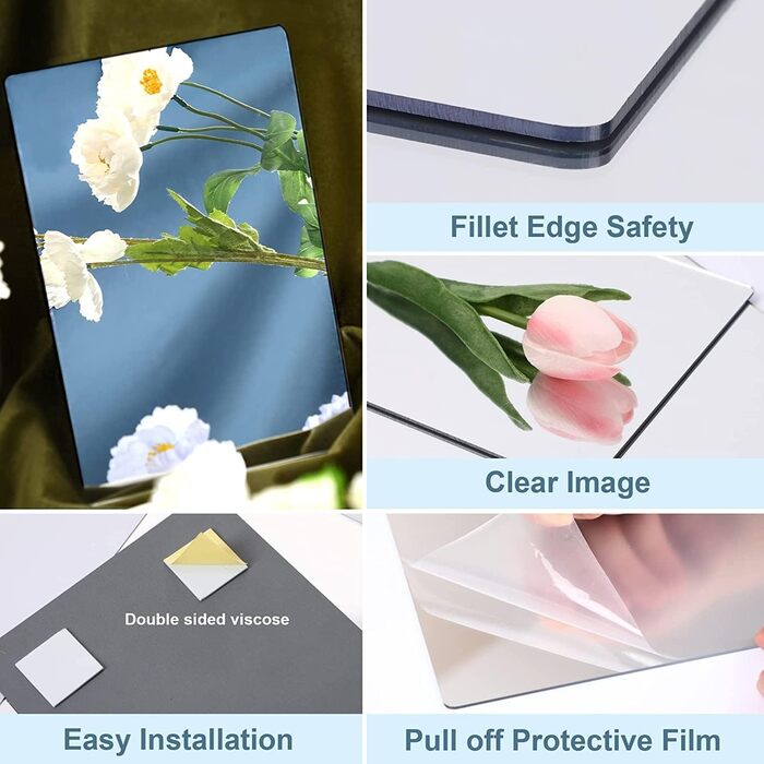 Самоклеючі дзеркальні наклейки Augshy (4 шт., 30x30 см) - гнучкі, акрилові, без рамки