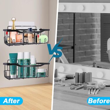 Поличка для душу WAOAW без свердління, 2 шт., чорна, з нержавіючої сталі, для шампуню, гелю для душу, мила, косметики