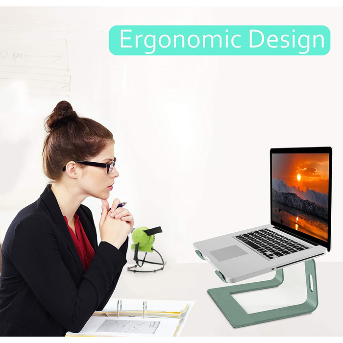 Підставка для ноутбука Orionstar, ергономічна, алюмінієва, з вентиляцією, сумісна з MacBook, Samsung, 10-15.6 дюймів, сіра (зелена)