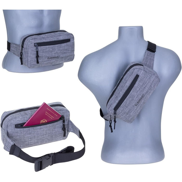 Сумка на пояс для жінок та чоловіків, велика міська сумочка, сумка через плече, спортивна сумка-шоппер, сумка-елемент для подорожей (сіро-чорна 13027)