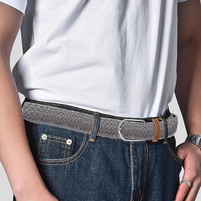 Плетіний еластичний пояс для жінок та чоловіків, багатокольоровий, для джинсів, спорту та повсякденного носіння. Розмір 38-42 (світло-сірий, темно-зелений)