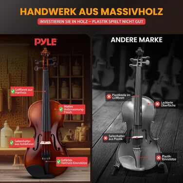 Скрипка Pyle 3/4 з дерева – повний набір для дітей та початківців (скрипка, смычок, футляр, підставка, тюнер, каніфоль, запасні струни)