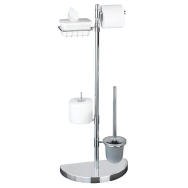 Організатор для ванної кімнати WENKO: підставка для туалетного паперу та щітки, з полицею, з нержавіючої сталі, 34 x 84,5 x 18 см