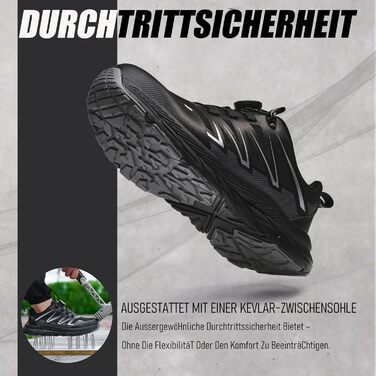 Черевики безпеки чоловічі: зручні, дихаючі, з металевим носком. Ідеально для будівництва, сільського господарства та промисловості. Чорний колір, розмір 40 EU.