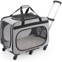 Транспортна переноска для котів та собак великих порід (до 20 кг), сіра. З колесами, складається.