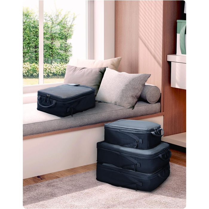 Органайзери для валізи ECOHUB, набір 4 шт. з мітками, екологічні, для рюкзака та валізи, з міцною сіткою, тревел-органайзер (зелений, темно-синій)