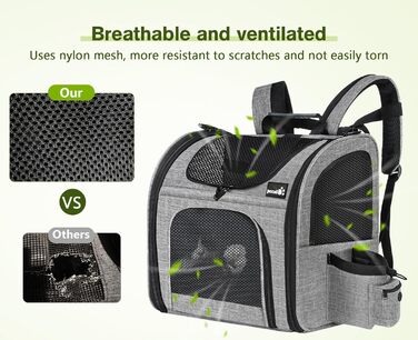 Pecute Pet Carrier Backpack with Mesh Window - Portable & Foldable Cat Carrier, Breathable & Lightweight Dog Carrier - Waterproof Oxford Cloth, Large Capacity, Non-Slip Gray