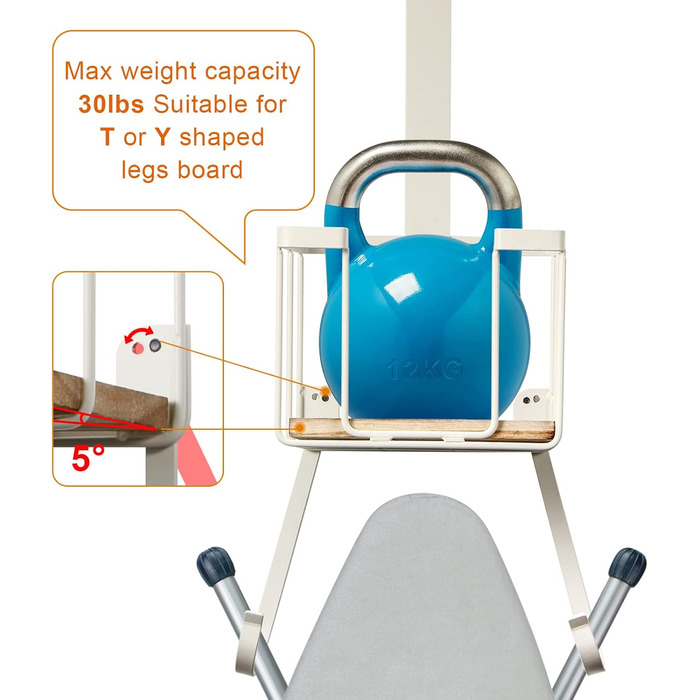 Настінна підставка для прасувальної дошки з великим кошиком MOREE – для прасувального столу та праски, біла
