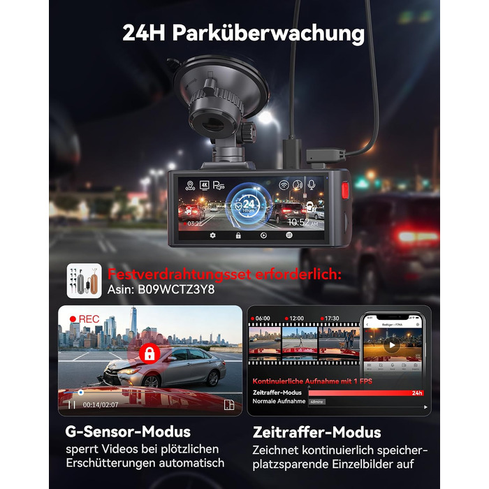 Автомобільний відеореєстратор REDTIGER F7NA 4K UHD (передній та задній), сенсор STARVIS 2 IMX678 8MP, двоканальна камера для авто