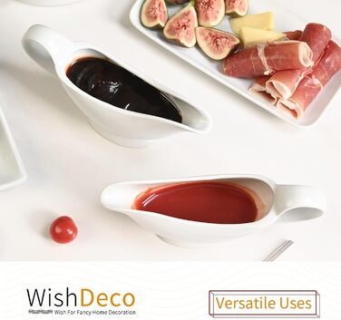 WishDeco біла соусниця з кераміки 220 мл, порцелянова соусниця з ручкою для соусу, салатної заправки, бульйону, крему