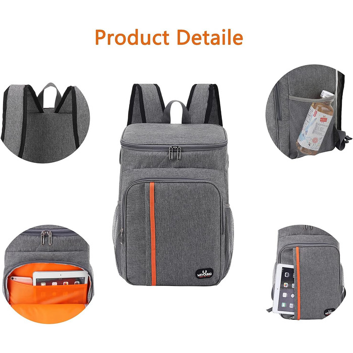 Ізольований рюкзак-холодильник 22L для пікніка, кемпінгу, пляжу, грилю, BBQ, подорожей. Серый.