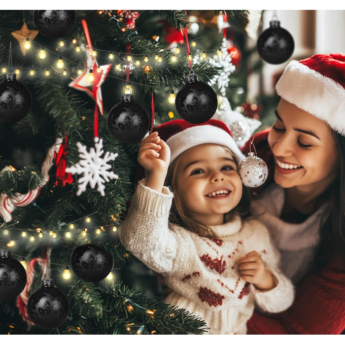 Скляні кулі Hengsong на Різдво: 24 шт. чорні та золоті, 6 см. Декорації для ялинки, різдвяний декор