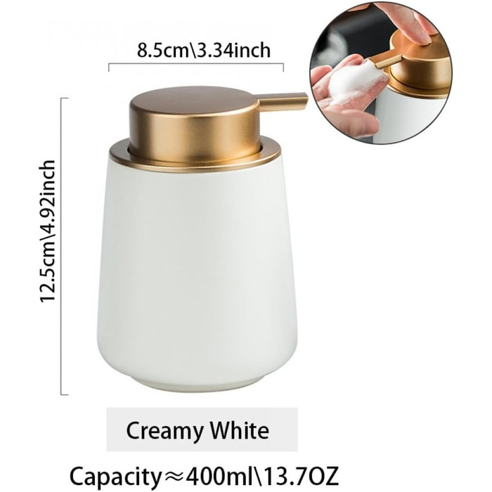 Дозатор для мила XUDREZ, керамічний, 380 мл, для кухні, наповнюваний, диспенсер для мила, пінного мила, шампуню, гелю для душу (C-white)
