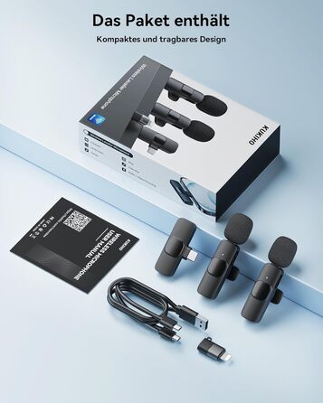 Бездротові петличні мікрофони 2 шт. для iPhone/iPad/Android, з шумозаглушенням, Plug-and-Play, для відео, подкастів, YouTube, TikTok, Vlog, чорний