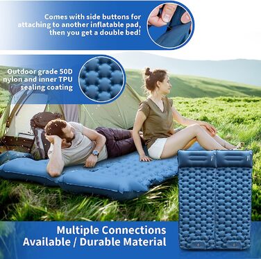 HiiPeak Self-Inflating Sleeping Pad High Camping Air Mattress with Integrated Headrest Outdoor Camping Mat Sleep Mat Small Pack Size with Foot Pump Air Cell Pad Inflatable Blue