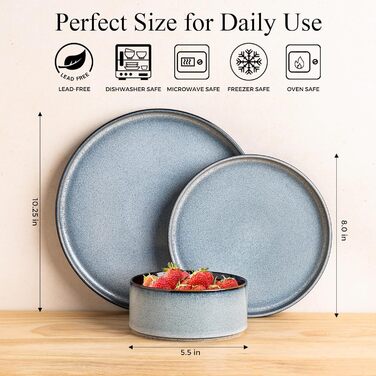 Набір керамічного посуду LERATIO для 4 осіб: тарілки та миски з реактивної глазурі (сіро-білий)