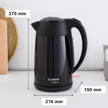 Електричний чайник Bosch DesignLine TWK3P424 бездротовий, 1.7 л, 2400 Вт, червоний (чорний), з індикатором рівня води та захистом від перегріву
