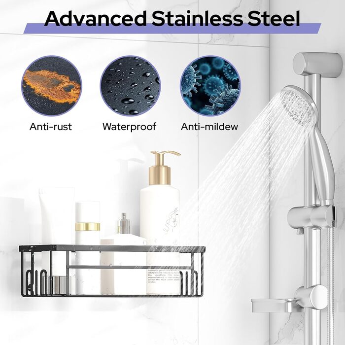 Дзеркальна поличка для душу Alyvisun з нержавіючої сталі (2 шт.) з мильницею та гачками - без свердління