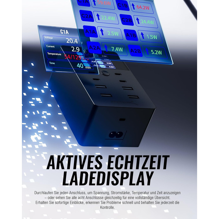 Зарядний пристрій Sabrent USB 60W, 10 портів, швидка зарядка для MacBook, ноутбуків USB-C, iPhone, Samsung Galaxy (AX-TPCS)