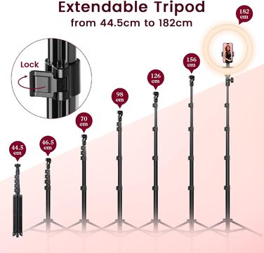 LED кільцева лампа 25 см з штативом 155 см та тримачем для телефону, регульована яскравість, для YouTube, відеозйомки, селфі, стрімінгу, макіяжу та фотографії