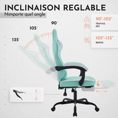 Ігрове крісло Gaming Chair з підніжкою та ергономічною підтримкою попереку, регульований нахил спинки 90-135°, офісне крісло (Greenwhite)