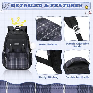 Шкільний рюкзак для дівчаток: велика місткість, стильний дизайн, Kawaii, чорний